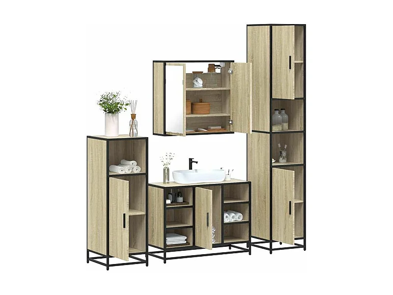 Ensemble de meubles de salle de bain 4 pcs chêne sonoma