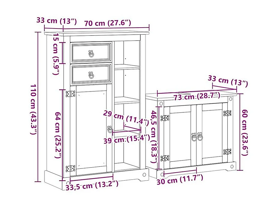 Ensemble de meubles salle de bain 2 pcs Corona bois pin massif