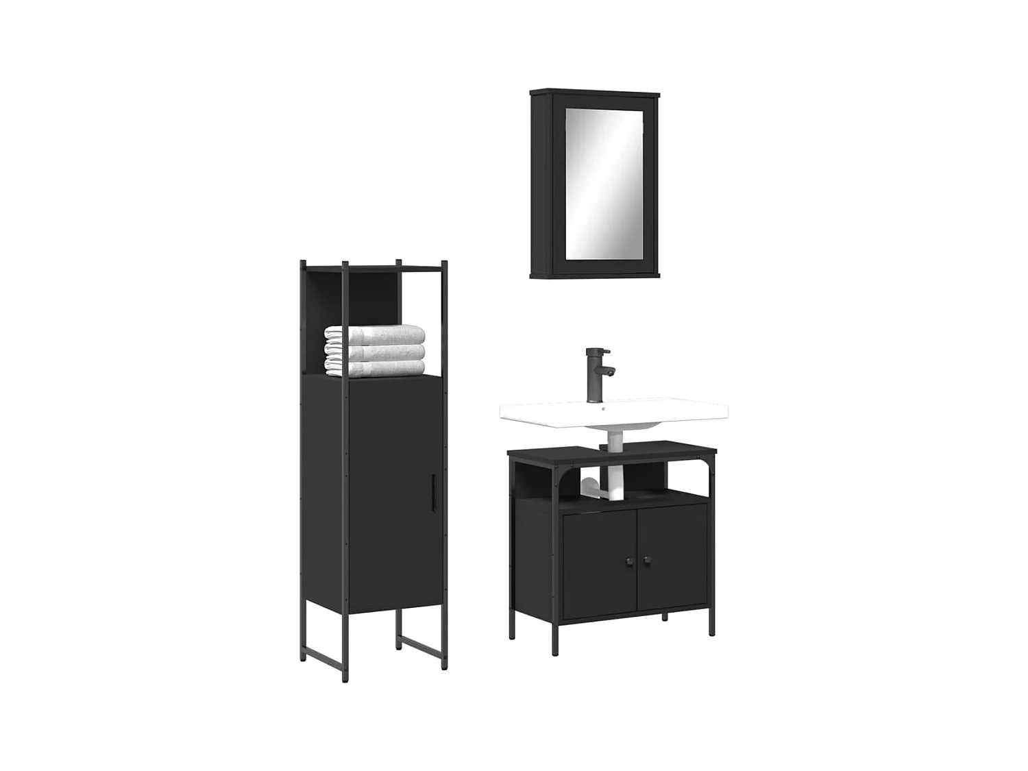 Ensemble de meubles salle de bain 3 pcs noir bois d'ingénierie