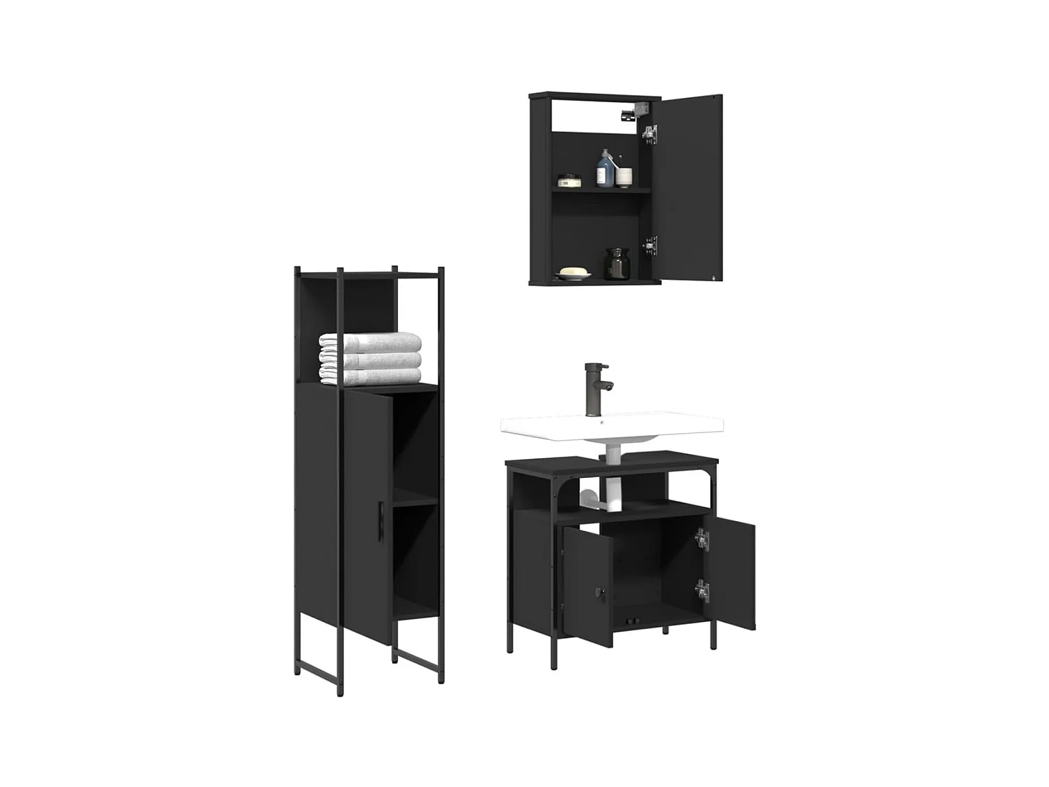Ensemble de meubles salle de bain 3 pcs noir bois d'ingénierie