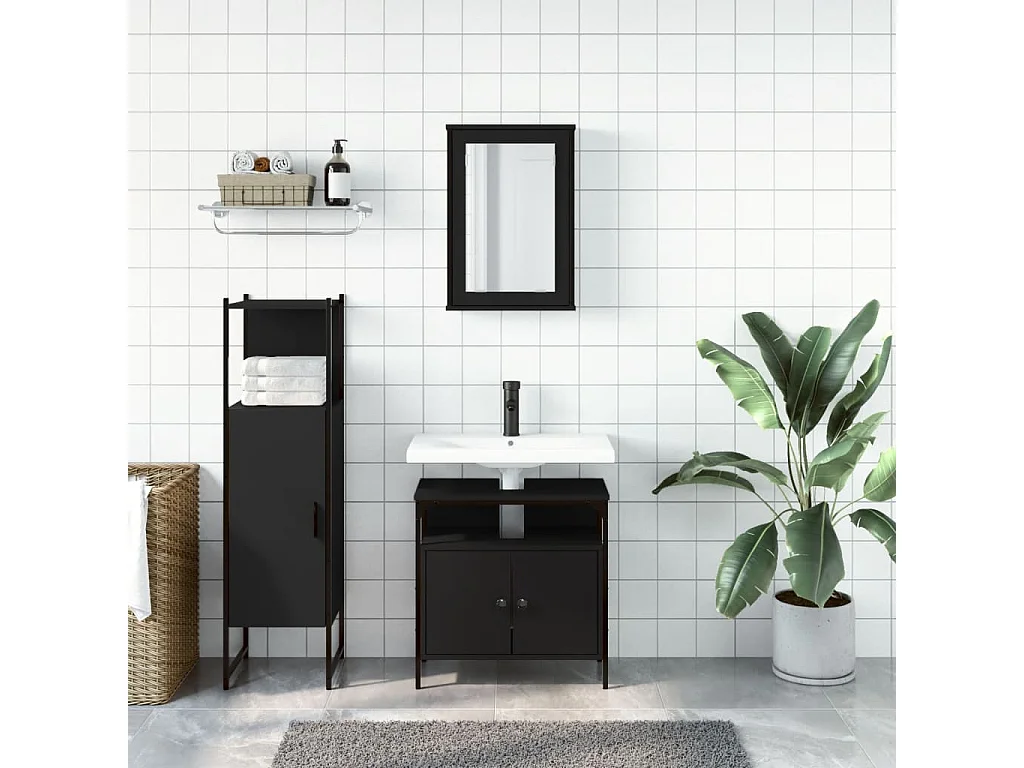 Ensemble de meubles salle de bain 3 pcs noir bois d'ingénierie