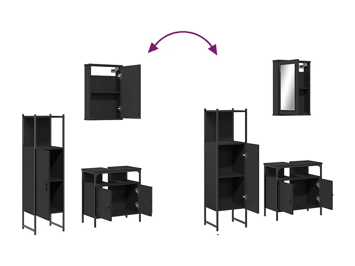 Ensemble de meubles salle de bain 3 pcs noir bois d'ingénierie