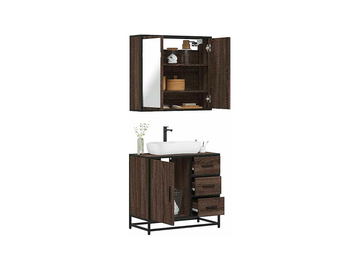 Ensemble de meubles de salle de bain 2 pcs Chêne marron