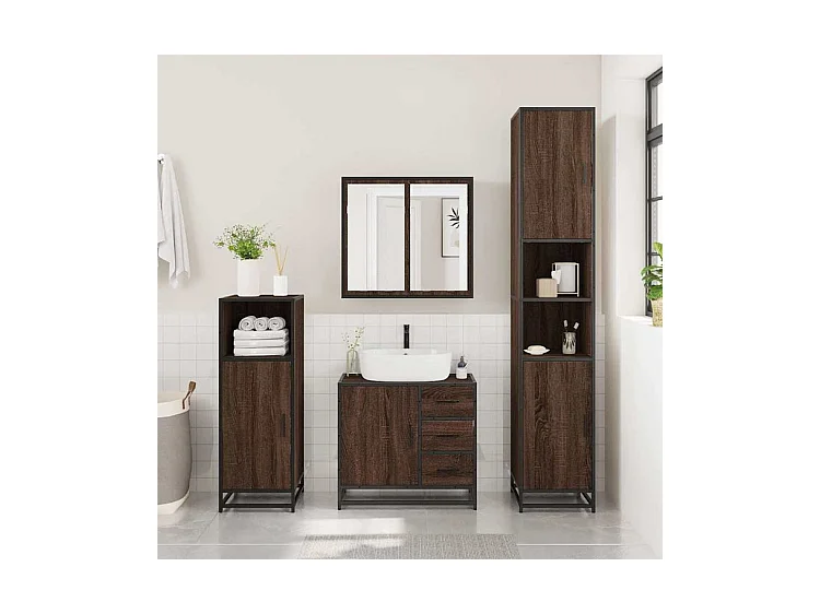 Ensemble de meubles de salle de bain 2 pcs Chêne marron