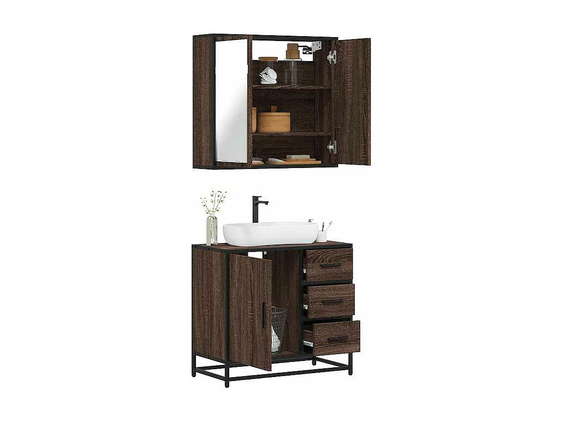 Ensemble de meubles de salle de bain 2 pcs Chêne marron