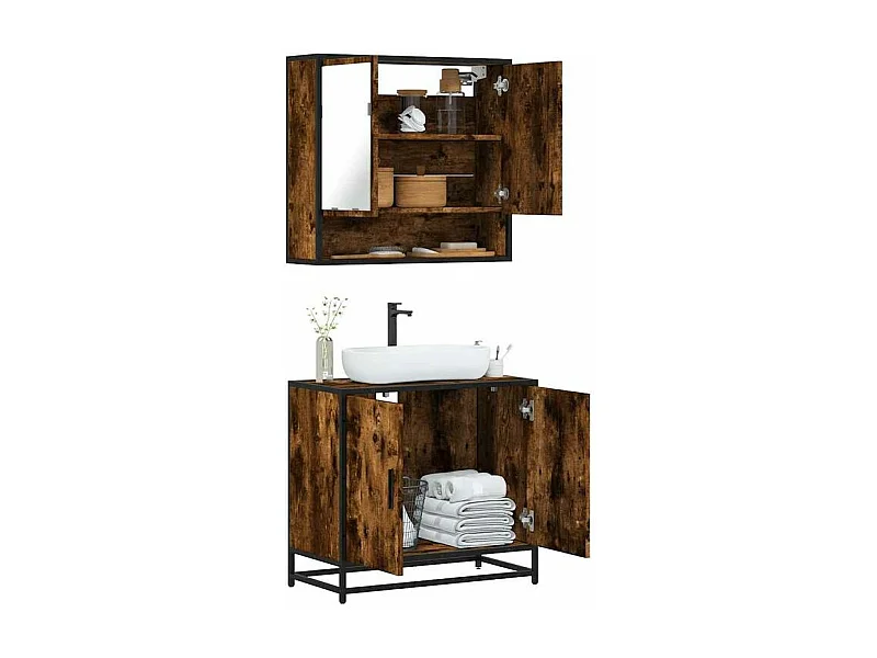 Ensemble de meubles de salle de bain 2 pcs Chêne fumé