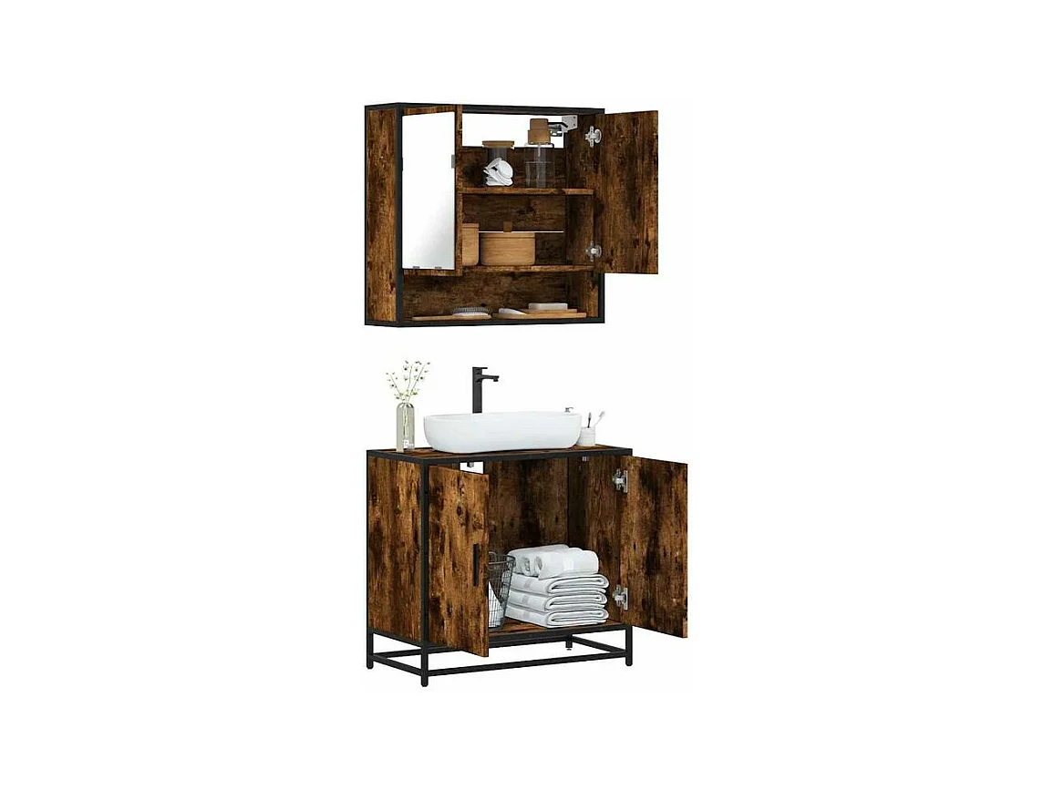 Ensemble de meubles de salle de bain 2 pcs Chêne fumé