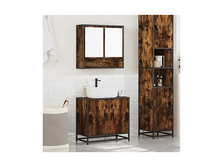 Ensemble de meubles de salle de bain 2 pcs Chêne fumé