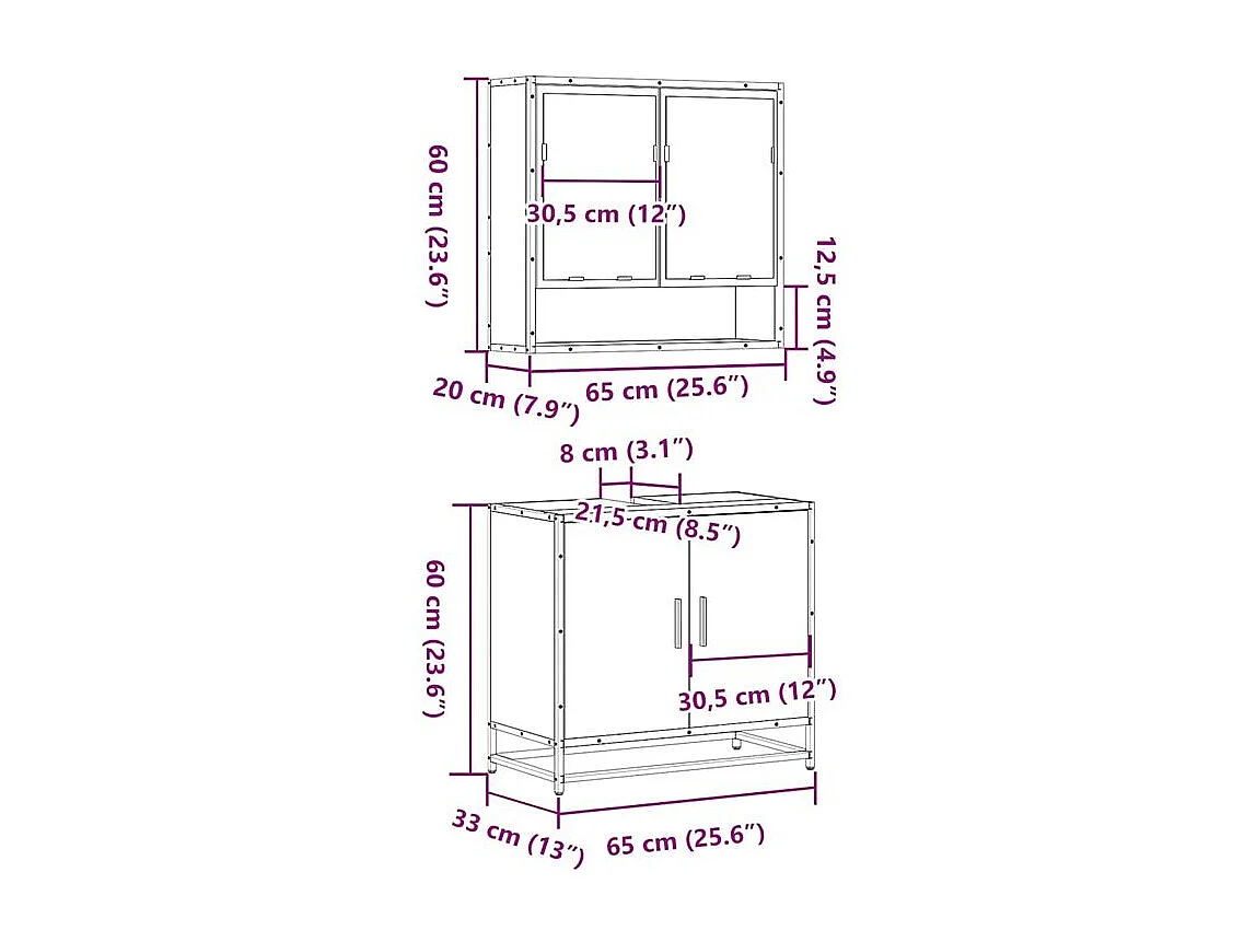 Ensemble de meubles de salle de bain 2 pcs Chêne fumé