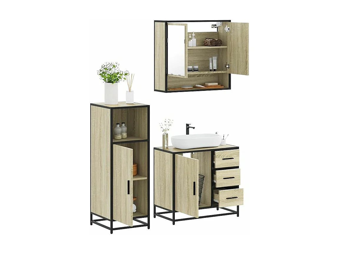 Ensemble de meubles de salle de bain 3 pcs chêne sonoma