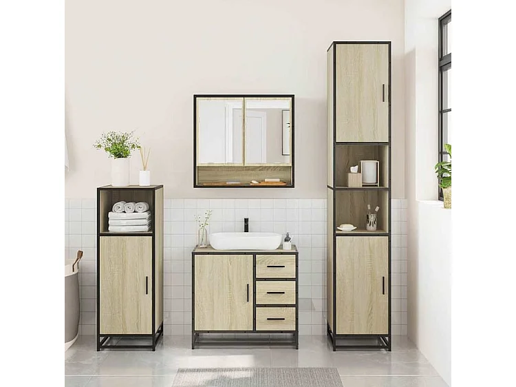 Ensemble de meubles de salle de bain 3 pcs chêne sonoma