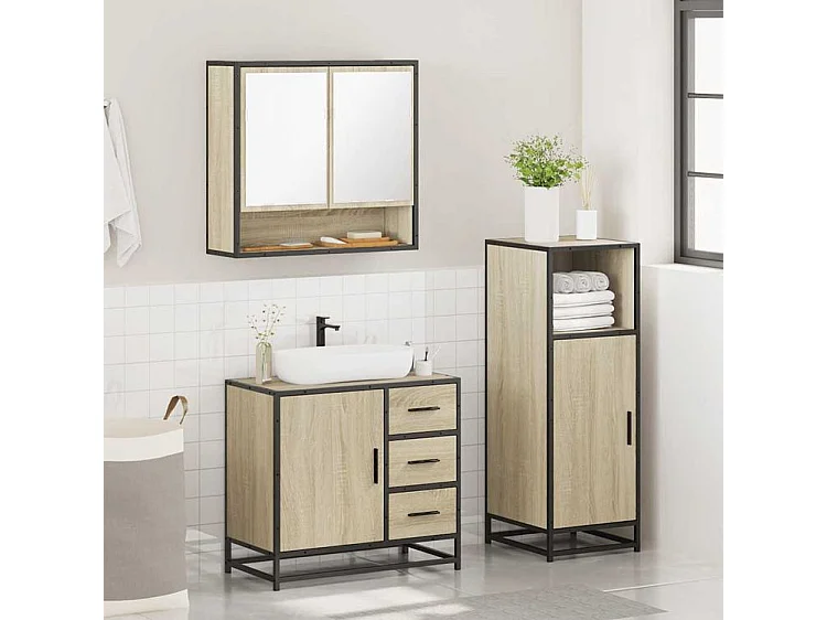 Ensemble de meubles de salle de bain 3 pcs chêne sonoma