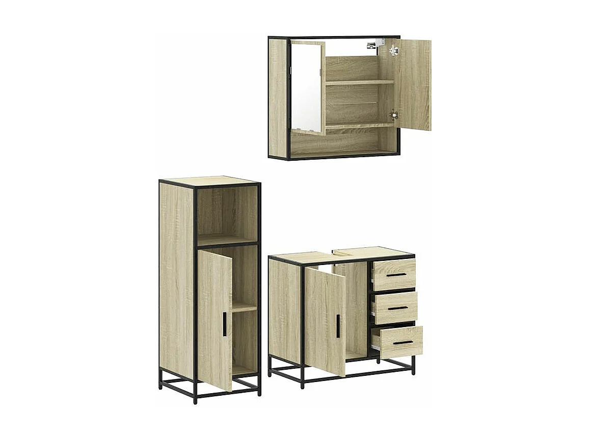 Ensemble de meubles de salle de bain 3 pcs chêne sonoma