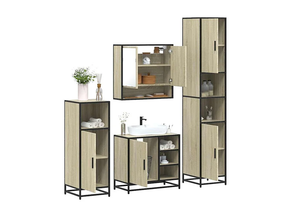 Ensemble de meubles de salle de bain 4 pcs chêne sonoma