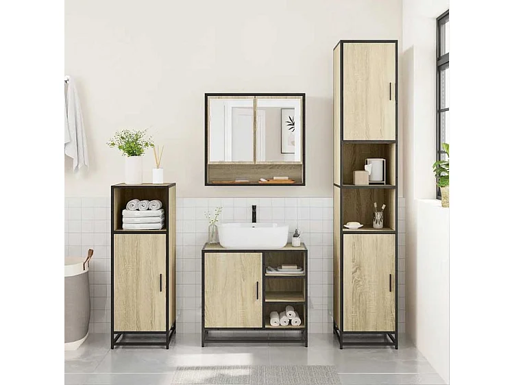 Ensemble de meubles de salle de bain 4 pcs chêne sonoma