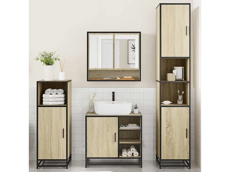 Ensemble de meubles de salle de bain 4 pcs chêne sonoma