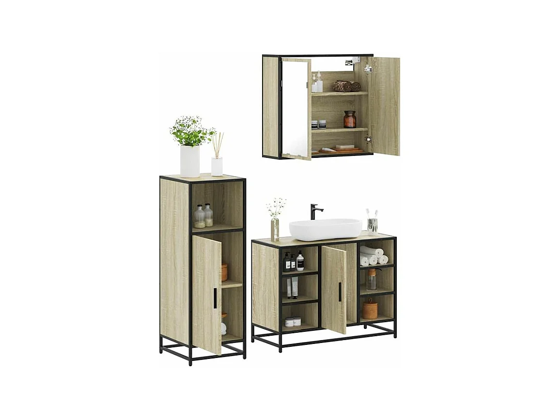 Ensemble de meubles de salle de bain 3 pcs chêne sonoma