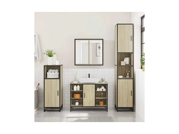 Ensemble de meubles de salle de bain 3 pcs chêne sonoma