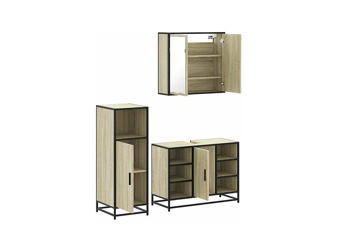 Ensemble de meubles de salle de bain 3 pcs chêne sonoma