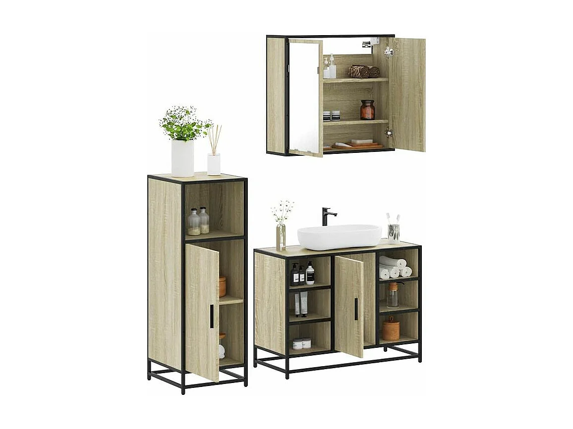 Ensemble de meubles de salle de bain 3 pcs chêne sonoma