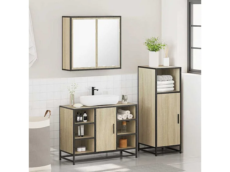Ensemble de meubles de salle de bain 3 pcs chêne sonoma