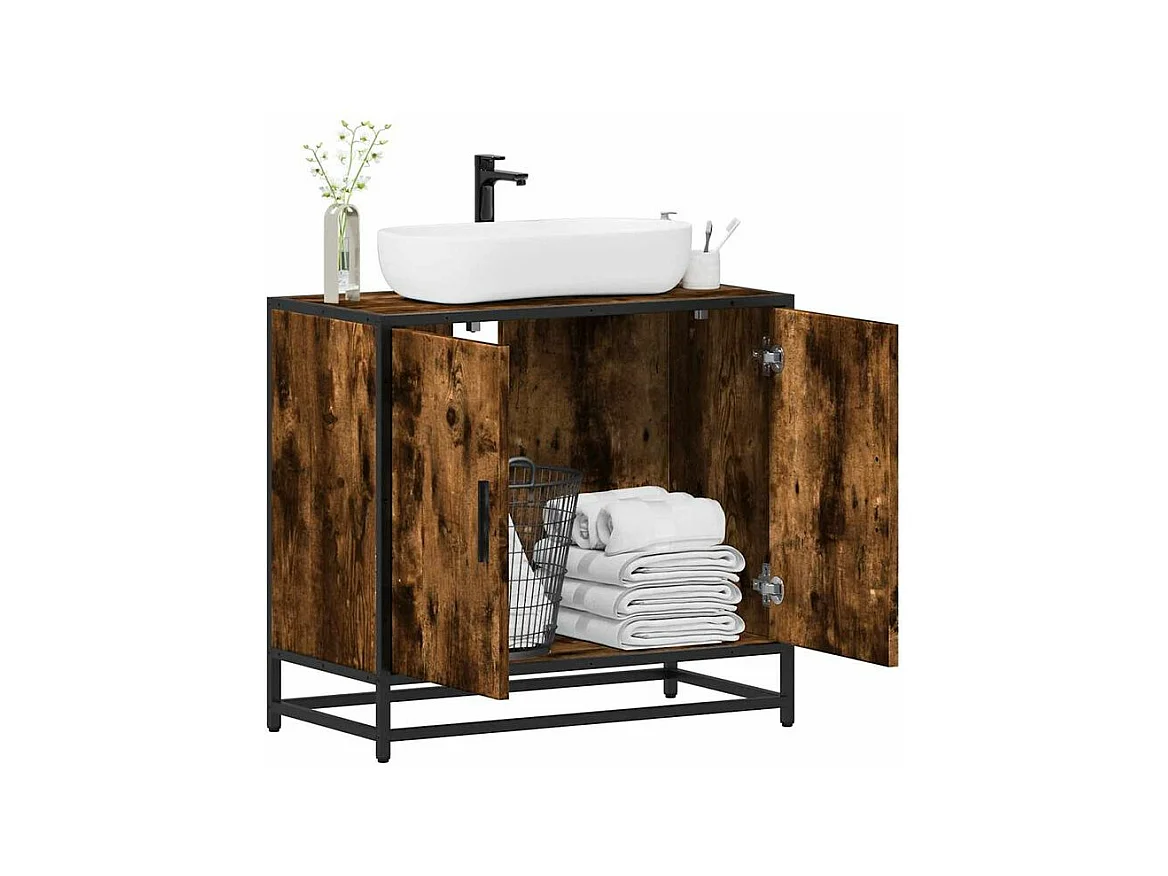 Armoire de lavabo de salle de bain chêne fumé 65x33x60