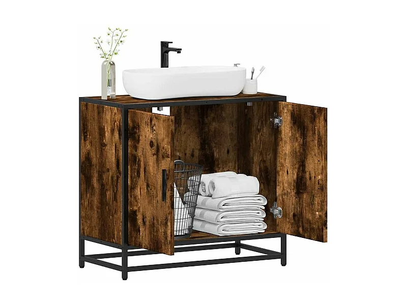 Armoire de lavabo de salle de bain chêne fumé 65x33x60