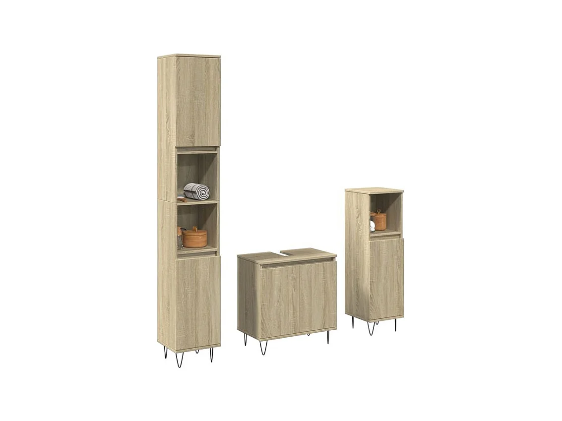 Ensemble de meubles de salle de bain 3 pcs chêne sonoma