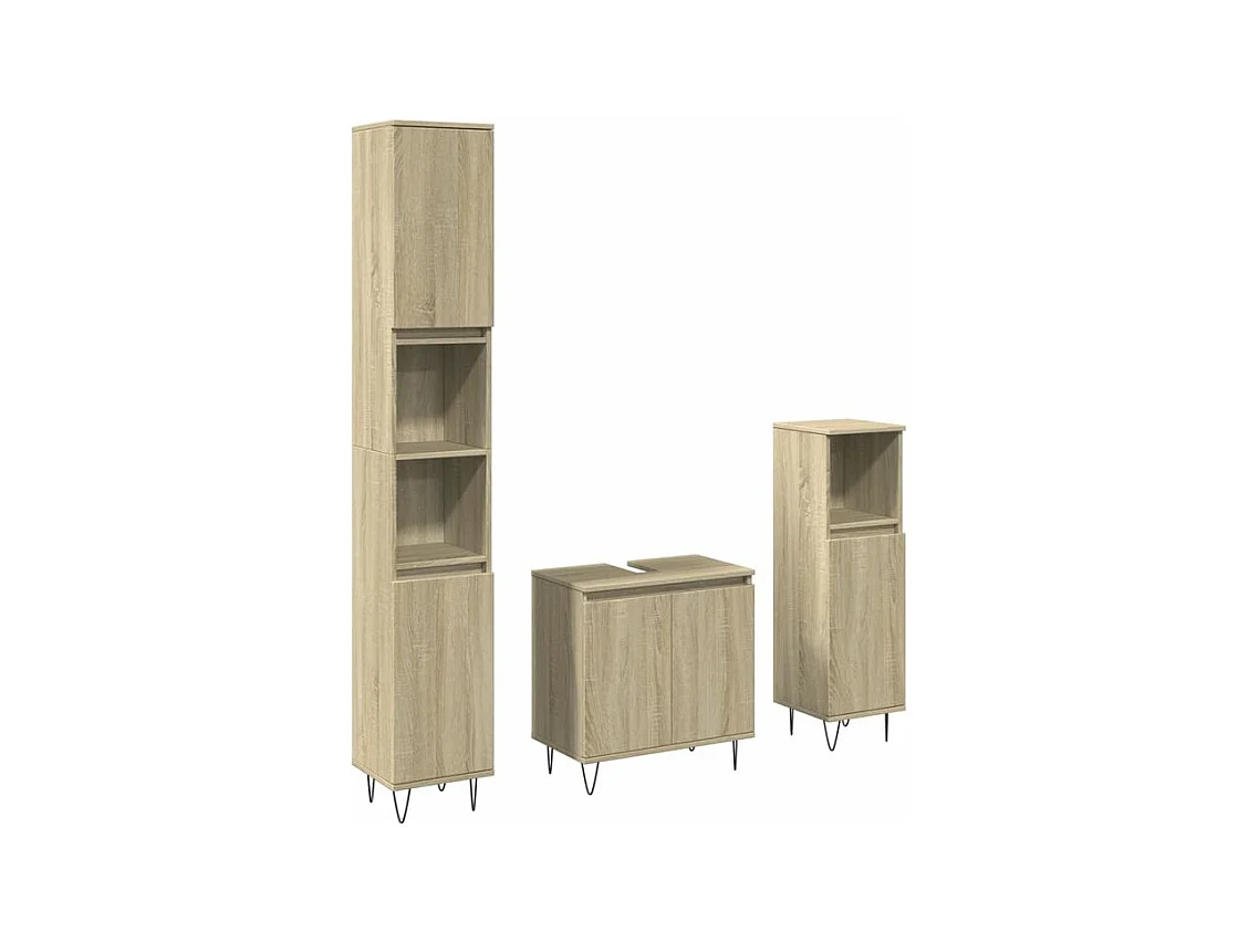 Ensemble de meubles de salle de bain 3 pcs chêne sonoma