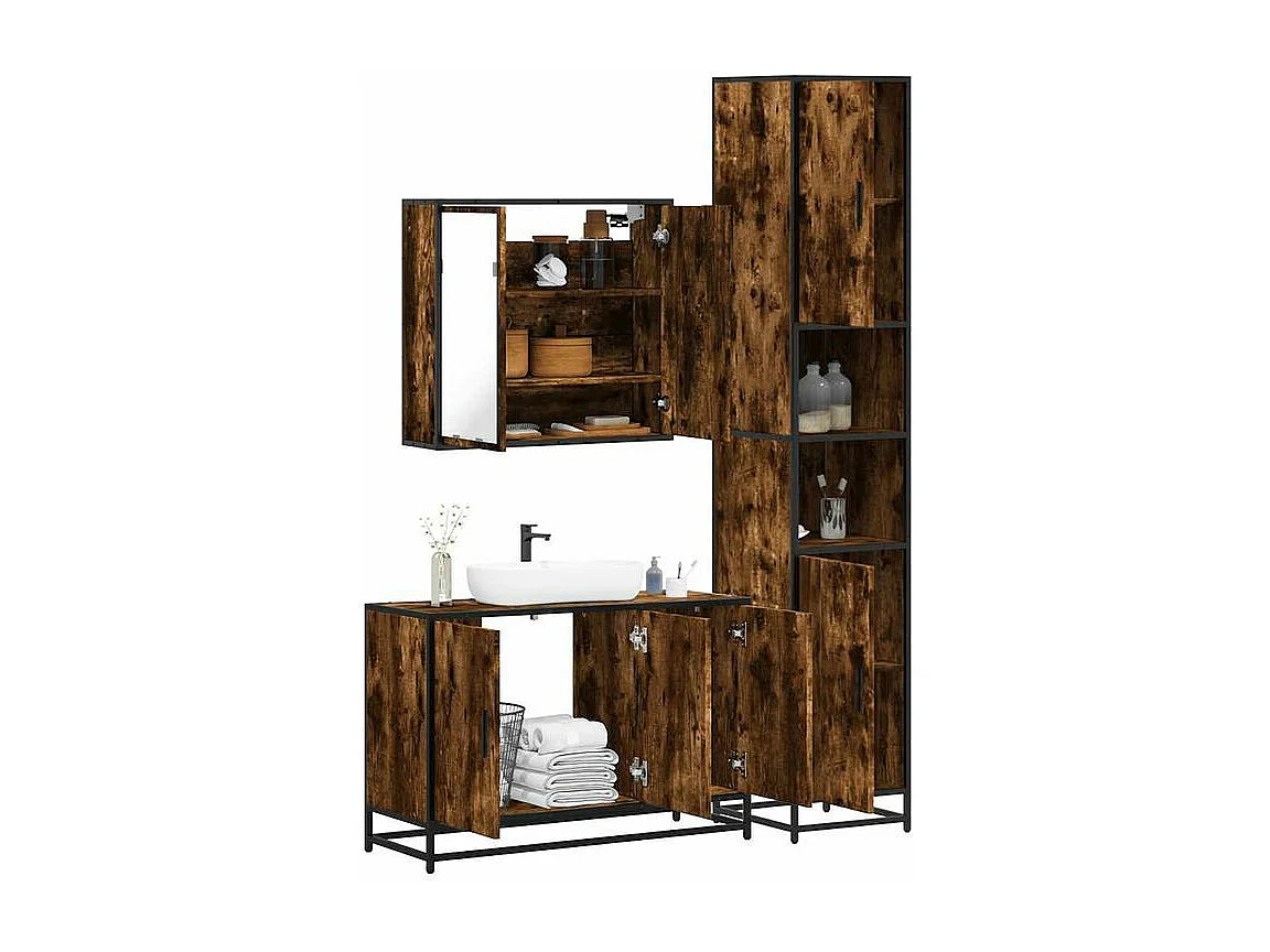 Ensemble de meubles de salle de bain 3 pcs Chêne fumé