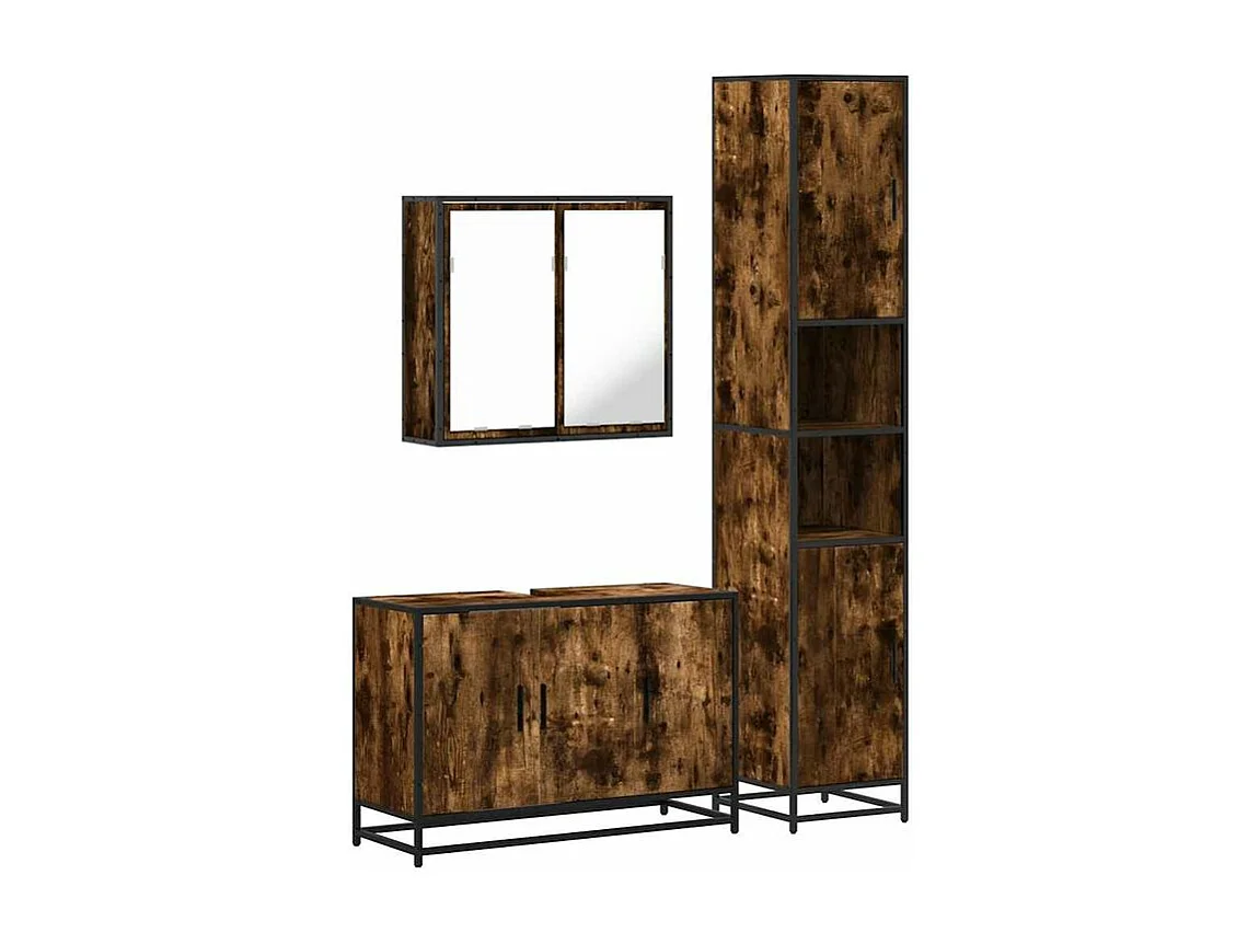 Ensemble de meubles de salle de bain 3 pcs Chêne fumé