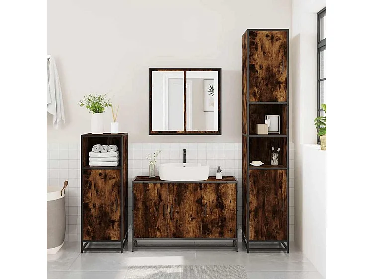 Ensemble de meubles de salle de bain 3 pcs Chêne fumé