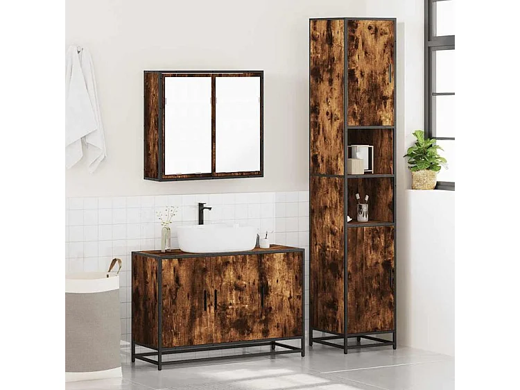 Ensemble de meubles de salle de bain 3 pcs Chêne fumé