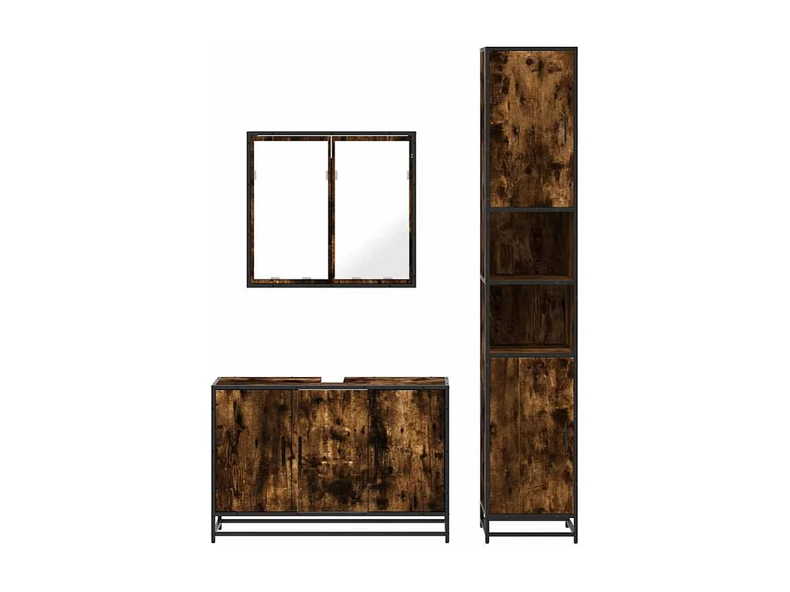 Ensemble de meubles de salle de bain 3 pcs Chêne fumé