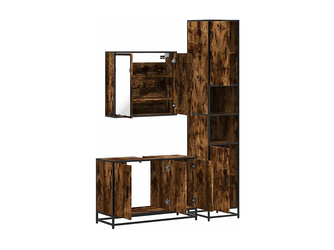 Ensemble de meubles de salle de bain 3 pcs Chêne fumé