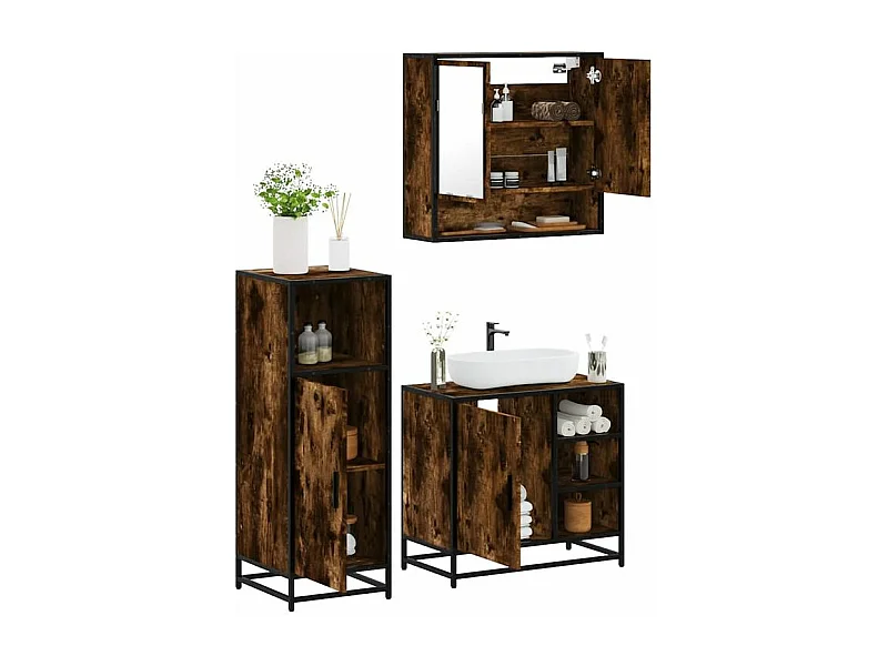 Ensemble de meubles de salle de bain 3 pcs Chêne fumé