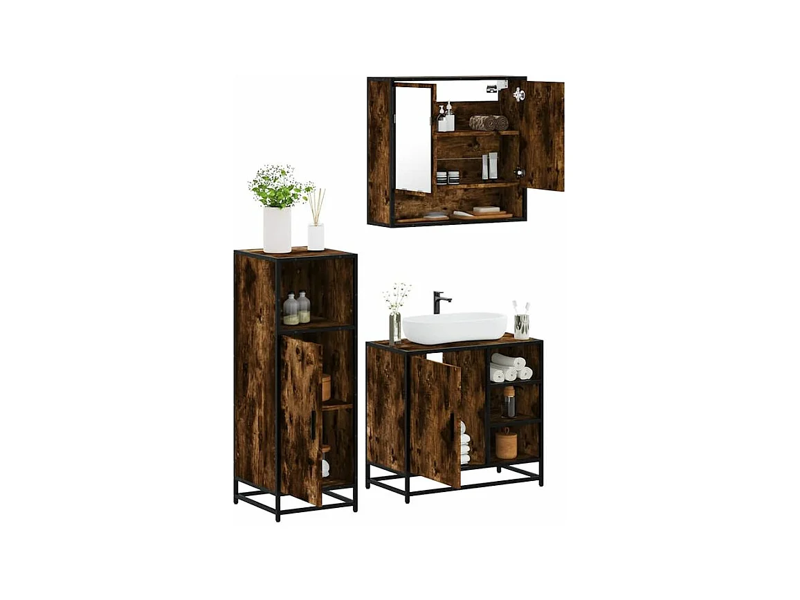 Ensemble de meubles de salle de bain 3 pcs Chêne fumé