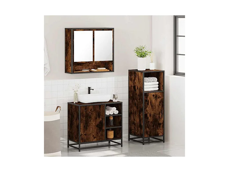 Ensemble de meubles de salle de bain 3 pcs Chêne fumé