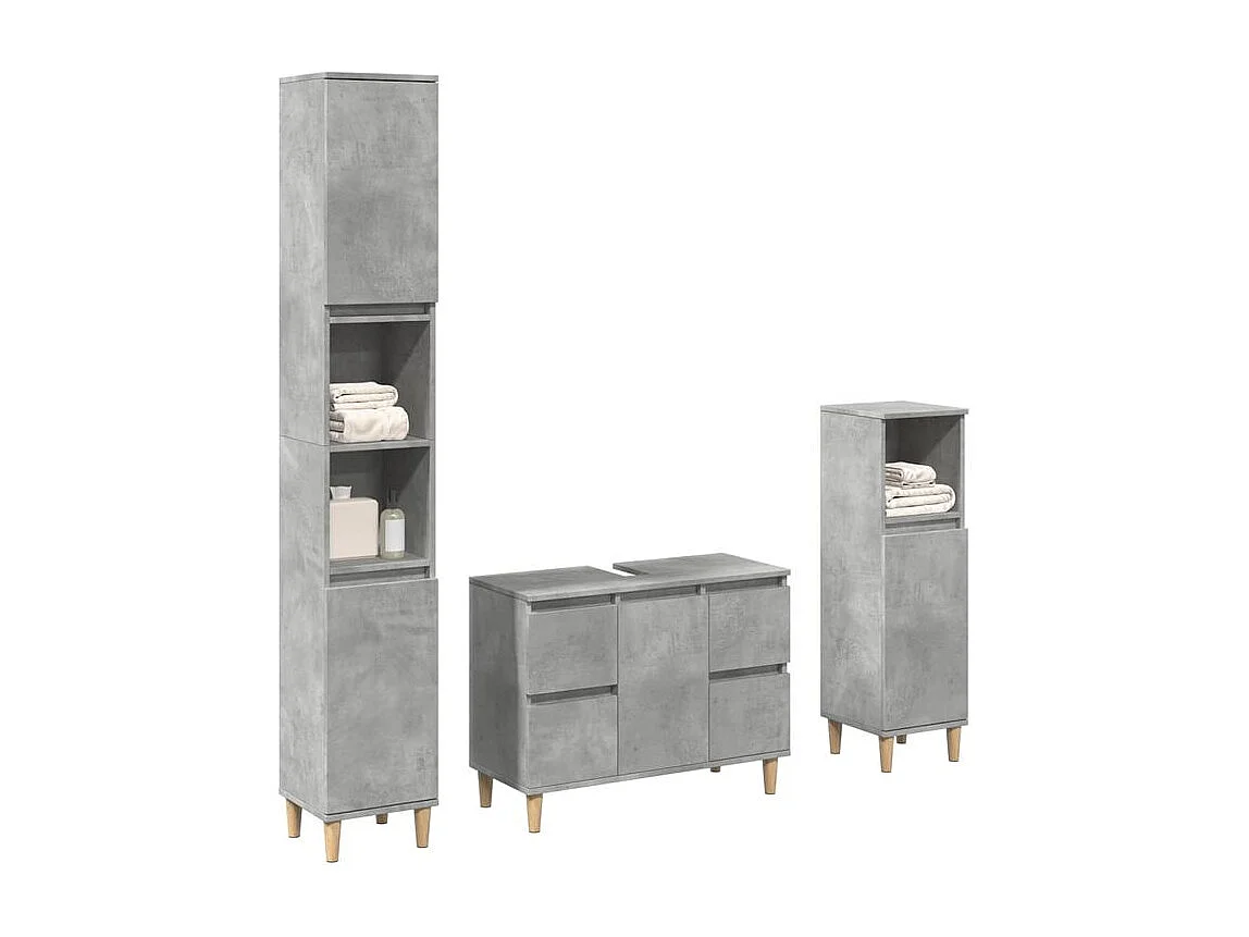 Ensemble de meubles de salle de bain 3 pcs gris béton