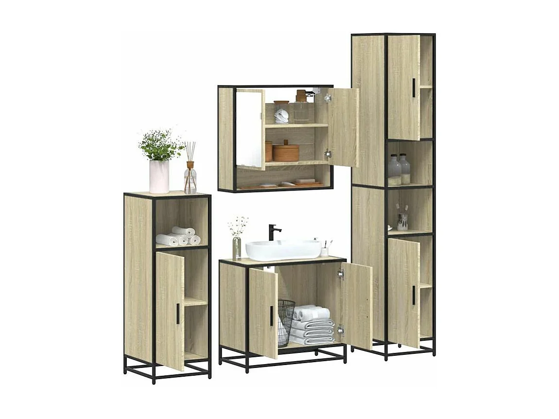 Ensemble de meubles de salle de bain 4 pcs chêne sonoma