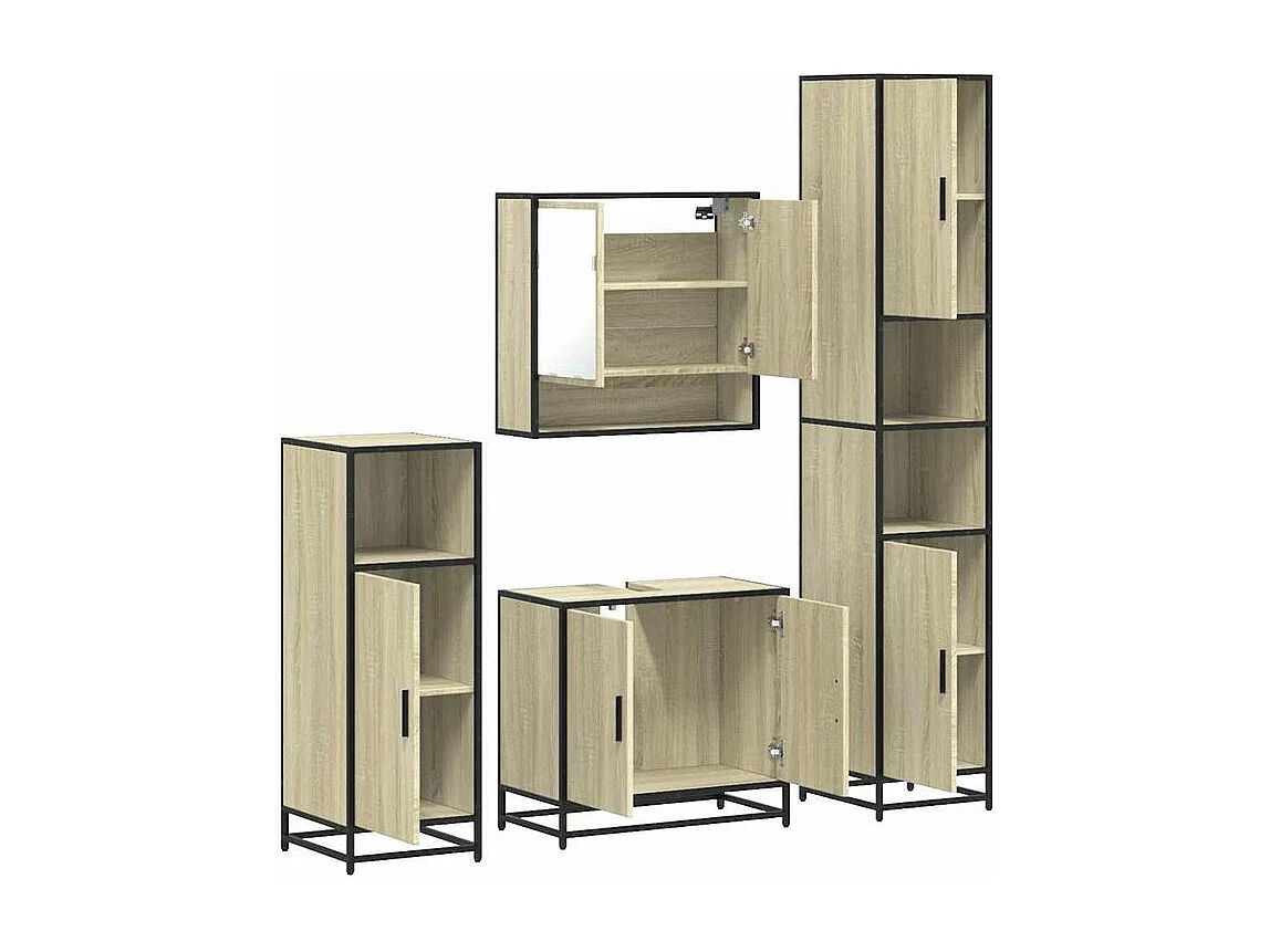 Ensemble de meubles de salle de bain 4 pcs chêne sonoma