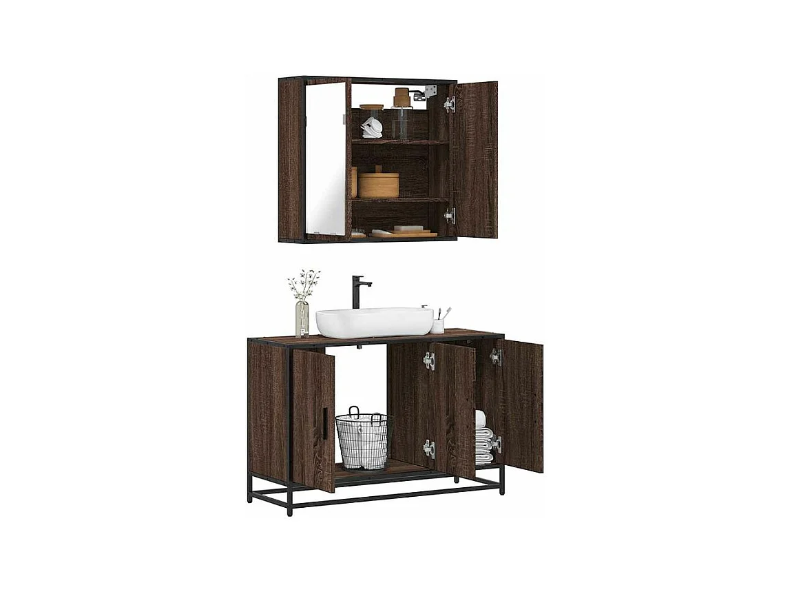 Ensemble de meubles de salle de bain 2 pcs Chêne marron