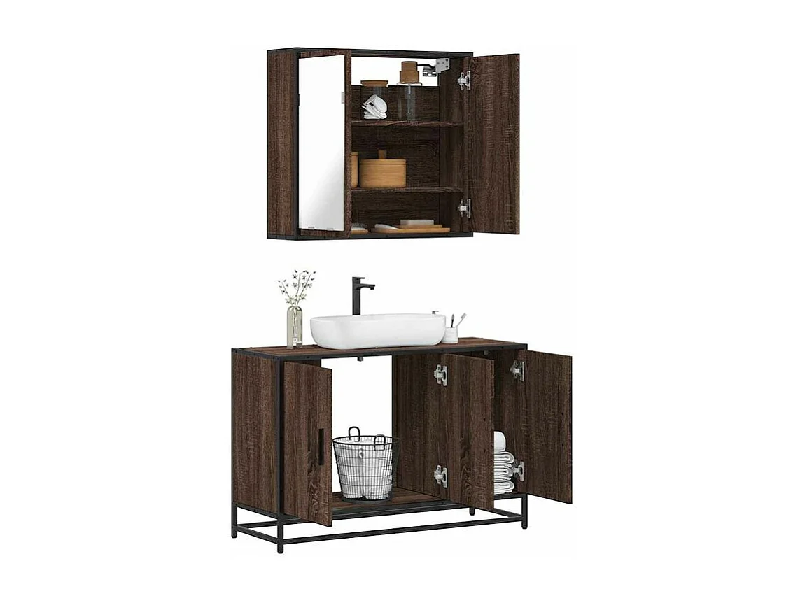 Ensemble de meubles de salle de bain 2 pcs Chêne marron