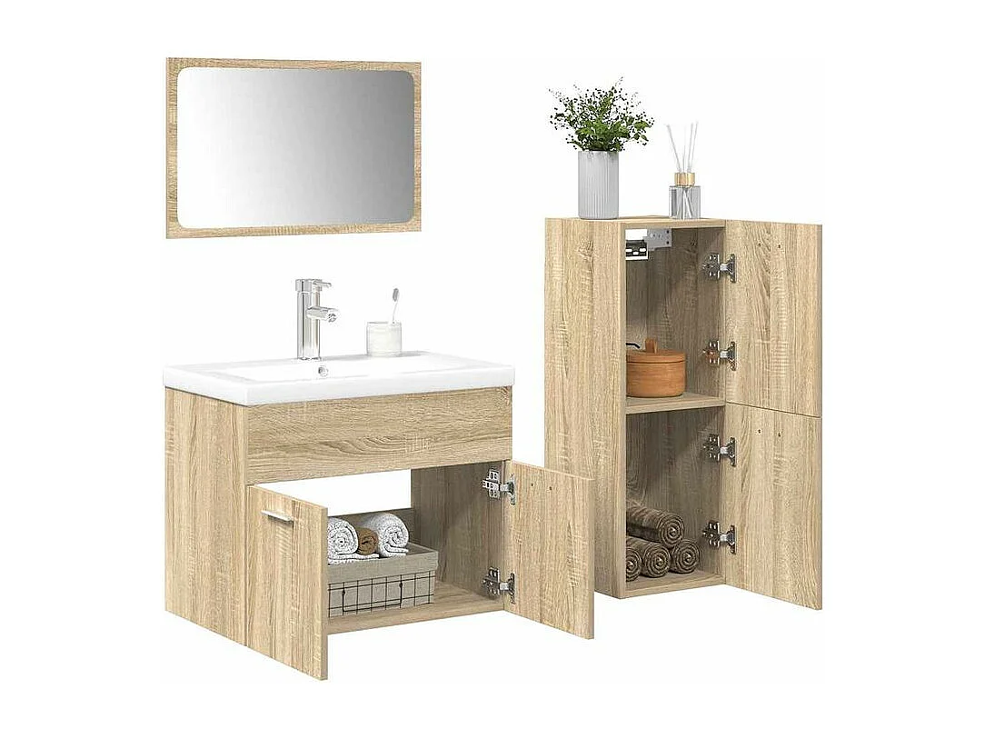Ensemble de meubles de salle de bain 4 pcs chêne sonoma