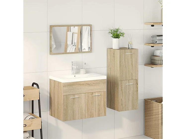 Ensemble de meubles de salle de bain 4 pcs chêne sonoma
