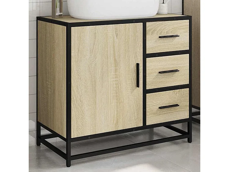Armoire lavabo de salle de bain chêne sonoma bois d'ingénierie