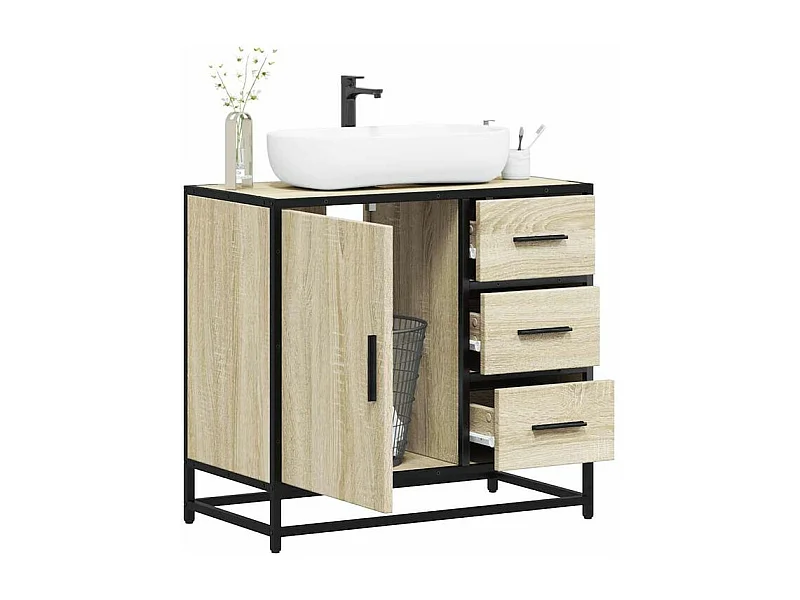 Armoire lavabo de salle de bain chêne sonoma bois d'ingénierie