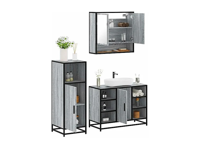 Ensemble de meubles de salle de bain 3 pcs Sonoma gris