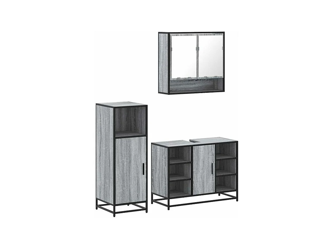 Ensemble de meubles de salle de bain 3 pcs Sonoma gris