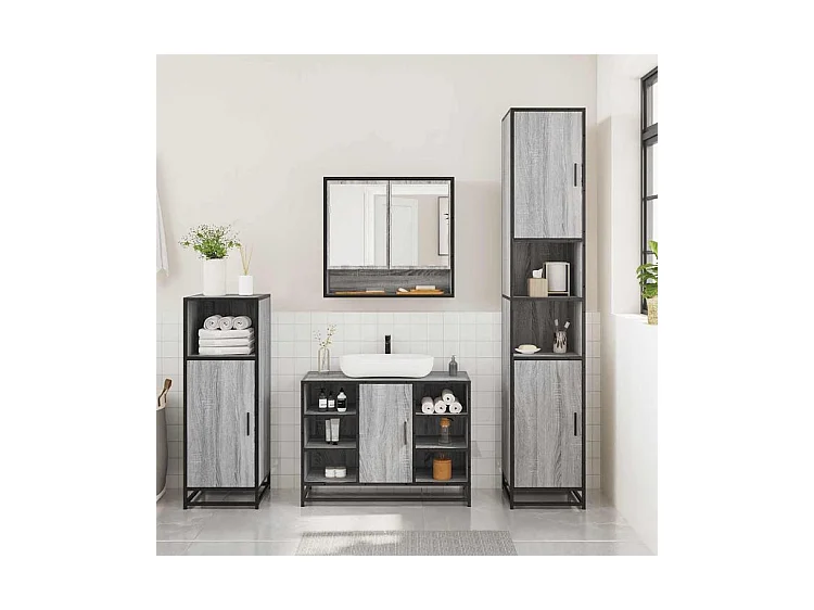 Ensemble de meubles de salle de bain 3 pcs Sonoma gris